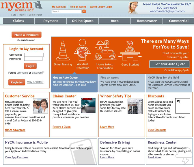 Screenshot of the revamped NYCM Insurance website in 2009.